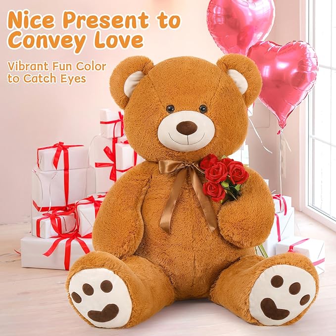 MorisMos Giant Teddy Bear Stuffed Animal 5ft, Large Life Size Big Teddy Bear Plush Gifts for Wife, Girlfriend, Women on Valentine, Christmas, Baby Shower