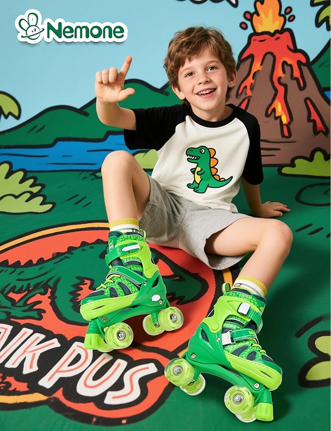 NEMONE Roller Skates for Boys Kids Ages 4-6 5-8 6-12 8-12 with 4 Sizes Adjustable Light up Wheels, Todder Beginner Rollerskates Indoor Outdoor Sports