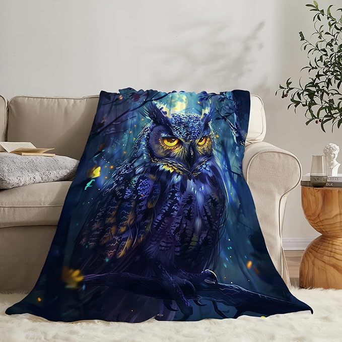 Fantasy Owl Throw Blanket - Gifts and Decor for Girls, Boys, Women, Men, Kids, Adults - Soft Warm Cozy Fleece for Couch, Sofa, Bed 80"x60"