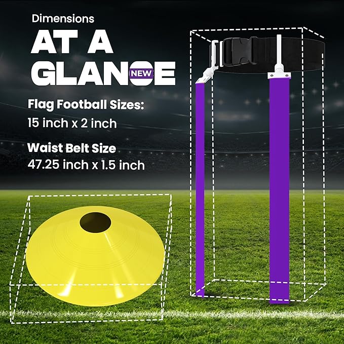 Gameday Flag Football Set – Kits for 2–14 Players w/Belts, Agility Cones & Carry Bag – Available in Multi Colors & Sizes