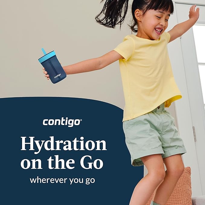 Contigo Kids’ Leighton Straw Tumbler with Spill-Proof Leak-Proof Lid 14oz Blueberry/Blue Raspberry