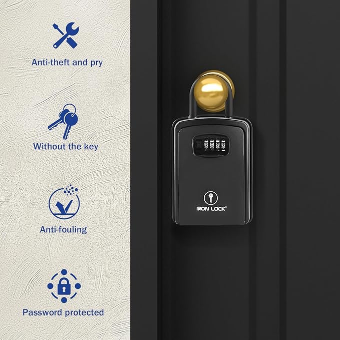 Iron Lock® XXL Portable Key Lock Box and Wall Mounted with Removable U-Shackle Waterproof Indoor Outdoor 4 Digit Combo with Resettable Code with A B Switch Extra Large Key Lockbox Outside (XXL, Black)