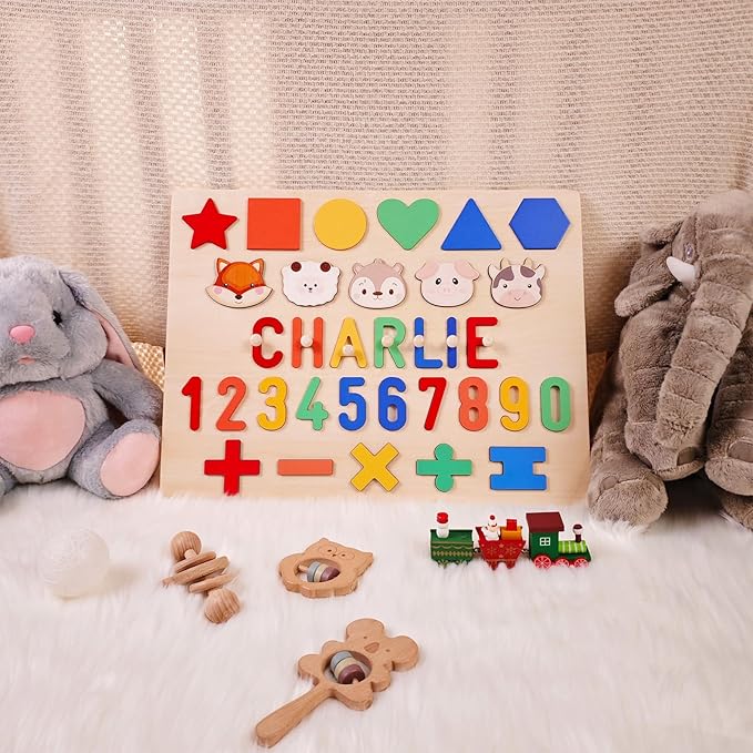 Personalized Name Puzzle for Kids, 5 Lines Custom Wooden Puzzles for Toddlers 1-3, Toddlers Kids Puzzle, 1st Birthday Gifts Boy Girl, Educational Toys, Birthday Easter Christmas