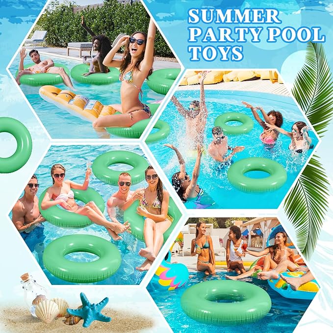 6 Pcs Inflatable Pool Floats 24 Inches Swim Tube Bulk Swimming Ring Pool Floaties for Beach Party Decorations Women and Men River Lake Summer Vacation Holiday (Turquoise)
