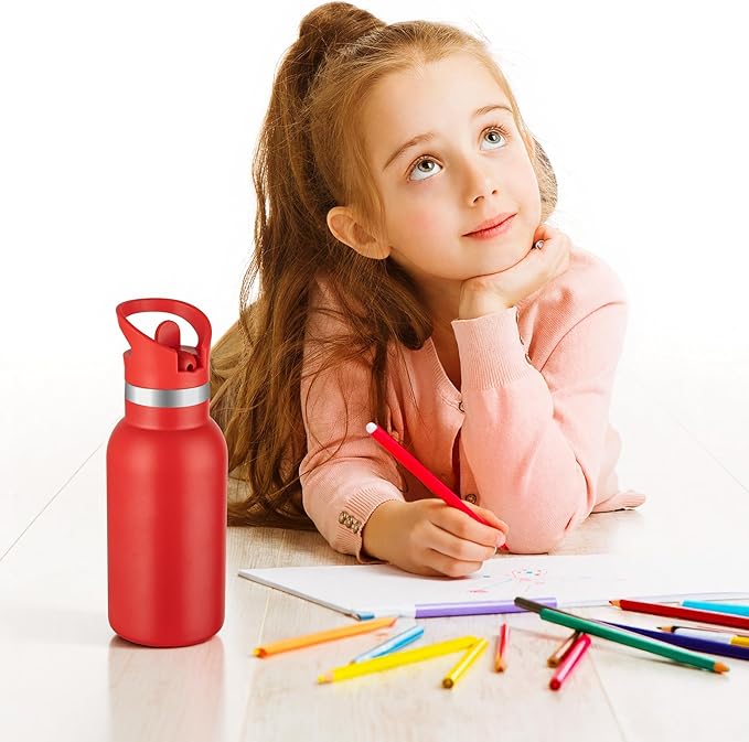12oz Kids Water Bottle – Insulated Stainless Steel Bottle with Straw Lid, BPA-Free, Leak-Proof, for Toddlers & School Use