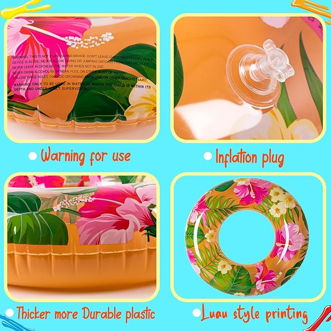 90shine 7PCS Luau Pool Floats: Hawaiian Swimming Rings with 13.5" Beach Balls - Inflatable Tubes Floaties Toys for Kids Adults