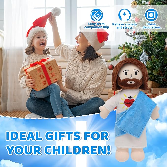 13" Jesus Plush Toy Heart of Jesus Plushie Savior Stuffed Doll for Church Sunday School Religious Easter Gift for Children Kids