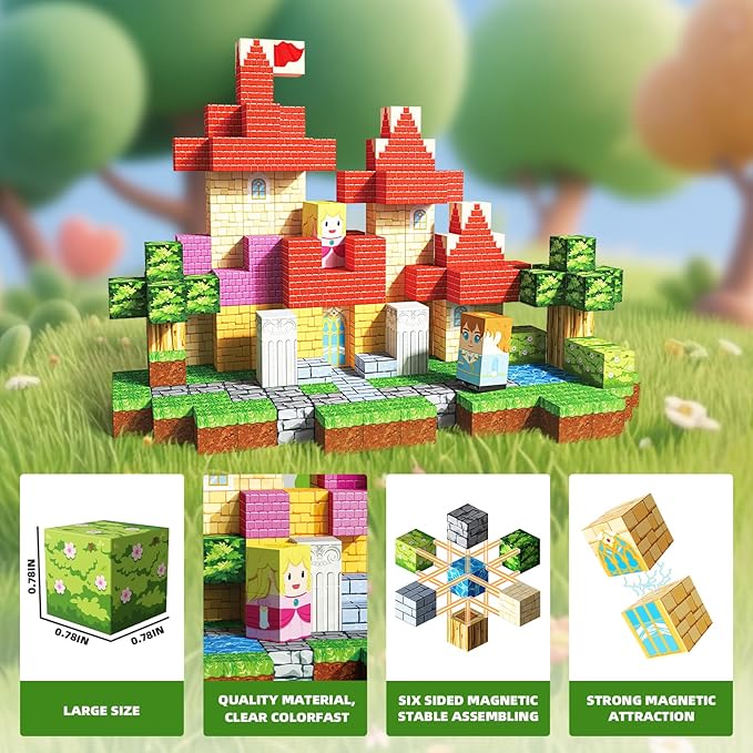 200PCS Magnetic Blocks, Magnetic Building Blocks, Princess Castle Building Set, STEM Learning Toys for Kids Ages 3-8,Birthday Gifts for Boys and Girls