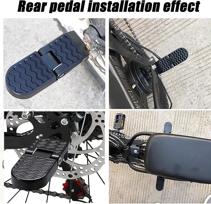 1 Pair 10MM U Slot Bicycle Rear Pedals Folding Rear Seat Footrest Pedals Cycling Accessories for Mountain Bike, Folding Bicycle