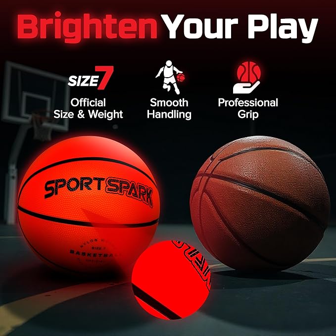 Light Up Basketball - Glow in The Dark Ball - Outdoor Sports Birthday Gift for Boys Ages 8-15 - Kids Teenage Youth Activity - Boy Toys