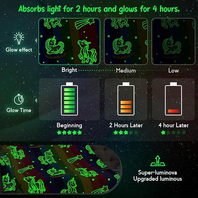 Unicorn Gifts Toys for Kids Girls - Glow in The Dark Blanket Birthday Christmas Halloween Presents Rainbow Donut Throw for Age 1 2 3 4 5 6 7 8 9 10 12 13 Years Old Teen Child Toddler Colorful 50"x60"