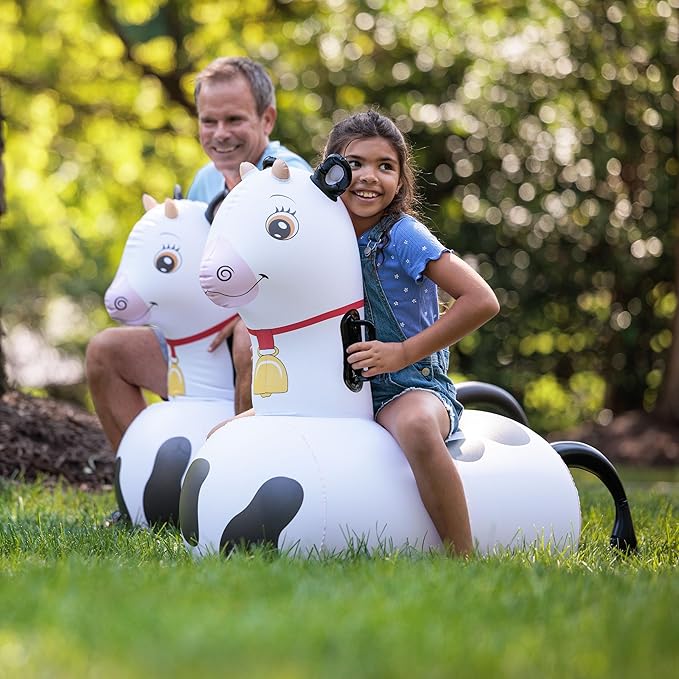 Hearthsong Hop N Go Inflatable Bouncy Cow Riding, Hopping Toys for Kids Ages 5+ - Ride On Bouncer Animal Hopper Jumping Toys for Outdoor Games