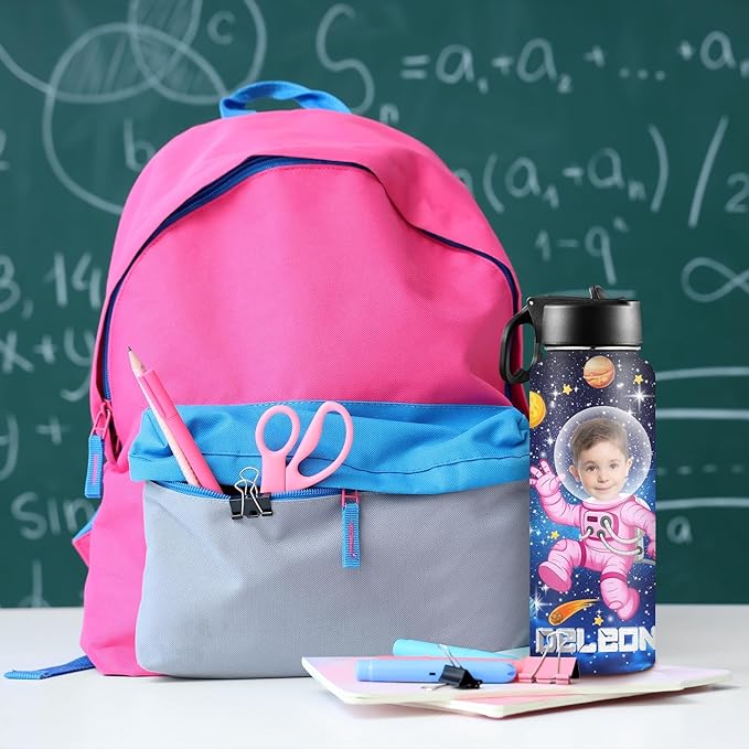 M YESCUSTOM Personalized Water Bottles for Kids with Straw Lid Custom Space Water Bottle for School Customized Name Stainless Steel Double Wall Insulated Cup Birthday Gifts for Boy Girl Style18