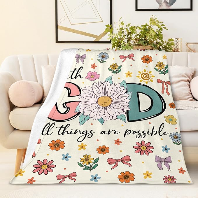 Blanket for Girls, Christian Throw Blanket Gifts for Kids Teens Girls Age 4-6, 40"x50" Cozy Fuzzy Cute Flower Print Flannel Throws Blankets Gift for Birthday Couch Sofa Bed Decor