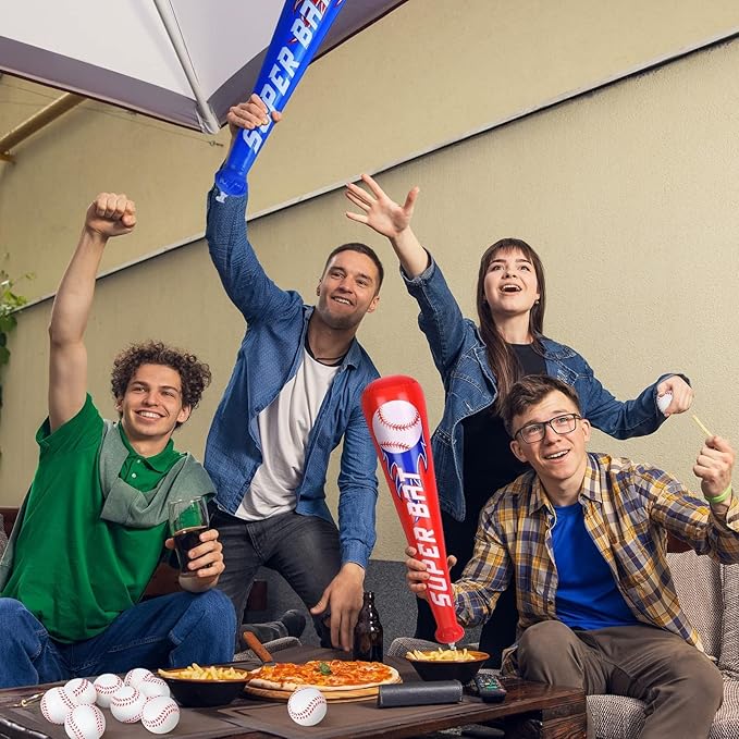 durony 8 Sets Inflatable Baseball Bats and Mini Foam Baseball Sports Stress Ball Sports Party Favors for Party Supplies Sport Theme Toy