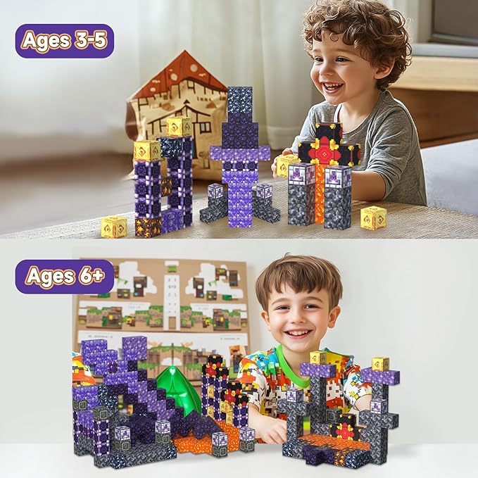 Magnetic Blocks Building Toys - 108PCS Magnet Building Blocks Set Construction Cubes STEM Sensory Stacking Kids Toys for Age 3-5, 4-8, 8-12