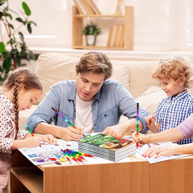 BenLouis 12 Football Mini Coloring Books Kids with 12 Stacking Crayons Sports Football Theme Party Favors Small Activity Books Bulk for Kids Super Football Bowl Party Gift Goodie Bag Stuffers