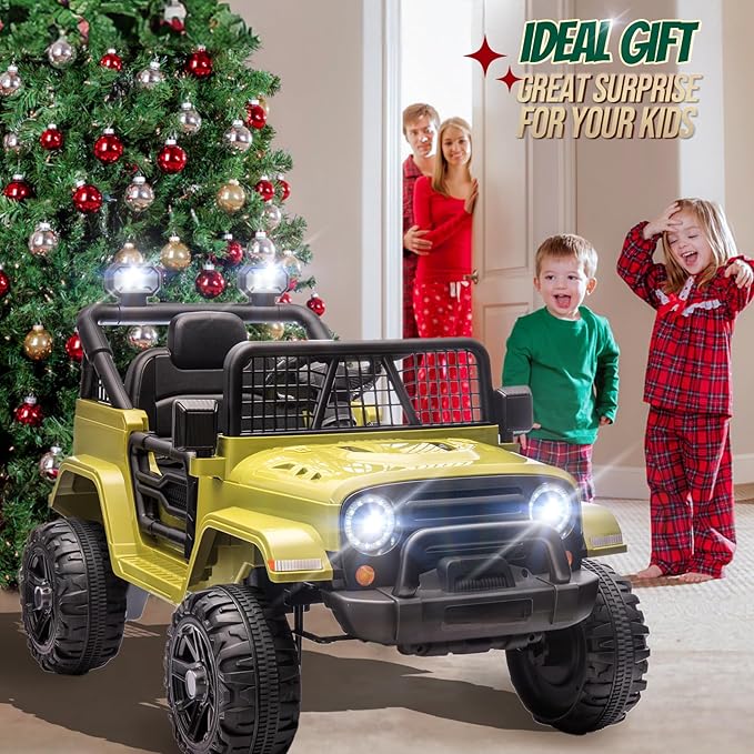 JOYMOR 12V Kids Ride on Truck with Remote Control, 4 Wheels Battery Powered Kids Car, Electric Play Car with LED Lights/Horn/Remote and Manual Control/3-5 MPH Speed/Gift for Girl Boy (Green)