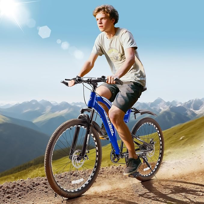 20/24 inch Kids Mountain Bike, Kids' Bicycles for Boys and Girls with Dual Full Suspension, 7-Speed Drivetrain, Dual Disc Brake, High-Carbon Steel Frame, Bike for Kids Outdoor Adventure