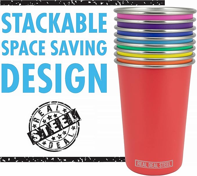 Rainbow Cups 16 oz Pint Cups, Stackable Tumblerrs, Eco Friendly Premium Metal Drinking Glasses