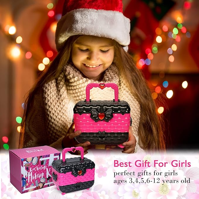 Kids Makeup Sets for Girls - Washable Makeup for Kids 8-12, Maquillaje para Niñas, Play Make Up Kit, Toys for Little Girl, Princess Toddler Kid Stuff, Ages 345679 10 Year Old Girl Birthday Gifts(Rose)
