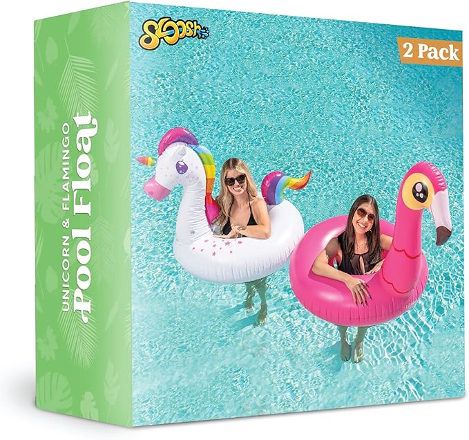 JOYIN 2-Pack Flamingo Unicorn Pool Float - Fun Floaties Inflatable Swimming Pool Tubes Toys Party Decorations, Summer Vacation Lake Beach Floaty Swim Rings Raft Lounger for Adults & Kids