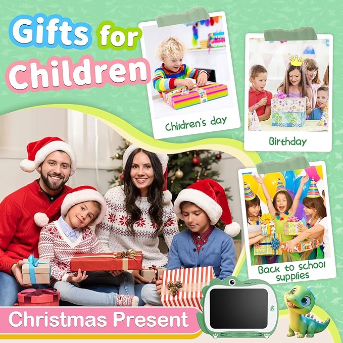 8.5 Inch Dinosaur LCD Drawing Tablet Writing Board Toddler Toy Educational Toys Birthday Christmas Gifts Toys for 3 4 5 6 Years Old Boys and Girls (Green)