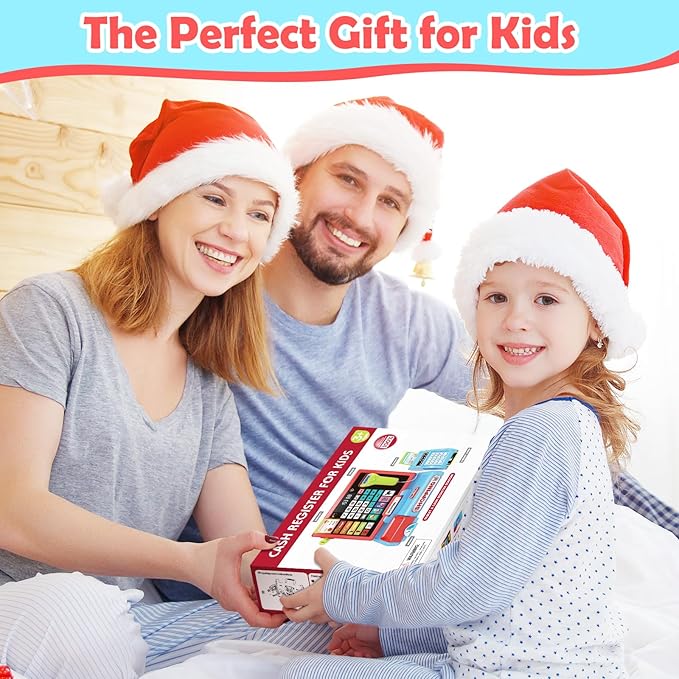 70Pcs Toy Cash Register for Kids Ages 4-8 with Scanner & Shopping Cart, Pretend Play Cash Register Playset for Girls Boys Toddler Grocery Store Set Christmas Girls for 3+ 4 5 6 7 8 Year Old