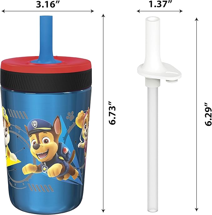 Zak Designs PAW Patrol Kelso Tumbler Set, Leak-Proof Screw-On Lid with Straw, Bundle for Kids Includes Plastic and Stainless Steel Cups with Additional Sipper (Paw Patrol- 3pc)