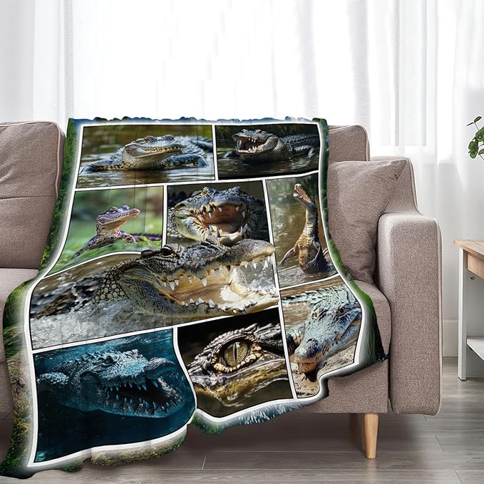 Crocodile Blanket Alligator Animal Throw Blankets Gifts for Girls Boys Kids Crocodile Lover Soft Cozy Fleece Plush for Couch Sofa Bed 60"x50"