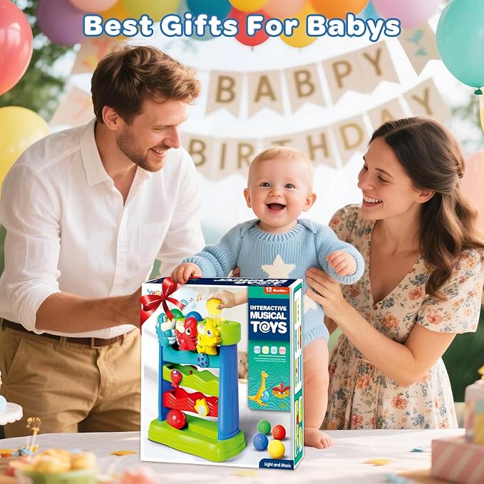 Toys for Toddlers 1 2 Years Old, Musical Montessori Toy for Baby 12-18 Months, Interactive Feeding Toys with Light, Cause and Effect Game for 12+ Months, Christmas Birthday Gifts for Boys Age 1-2