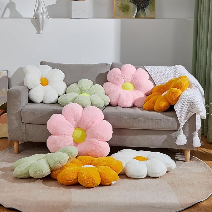 17.7In Green Flower Pillow Daisy Pillow Decorative Pillow Floor Pillow Cushion for Girls Adults Cute Home Decor Aesthetic for Living Room Bedroom Reading Corner