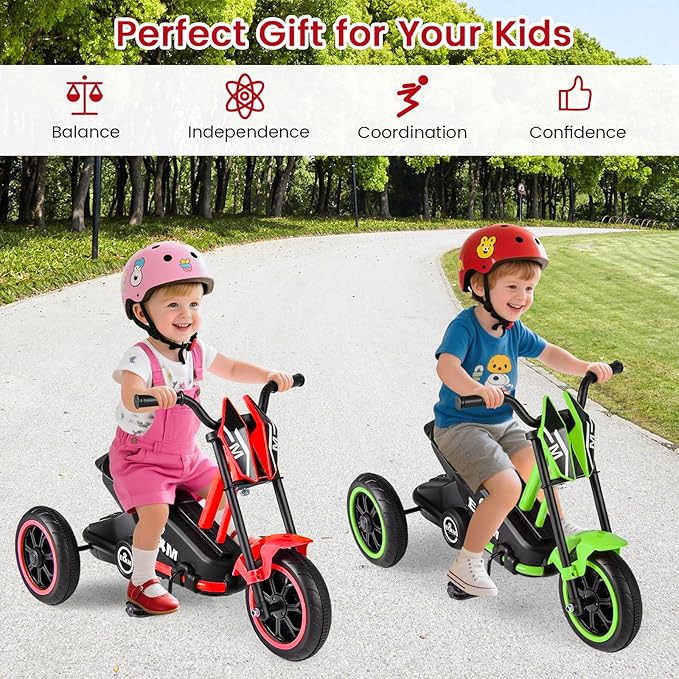 BABY JOY Kids Tricycle, 3-Wheel Toddler Bike with Foot Pedals, Forward/Backward, Toddler Tricycle Ride on Trike with Steering Handlebars, Toy Gift for Boys Girls Aged 3+ (Red)