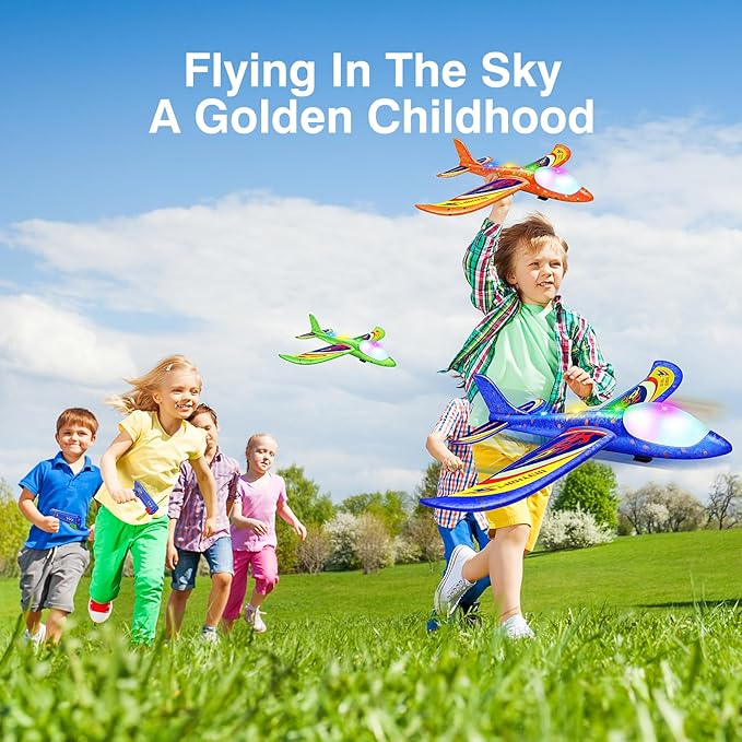 4 Pack Airplane Launcher Toys, 2 Flight Modes LED Foam Glider Catapult Plane Toy for Boys, Outdoor Flying Toys Birthday Gifts for Boys Girls 4 5 6 7 8 9 10 11 12 Year Old
