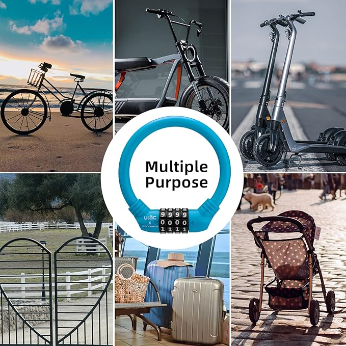 ROCKBROS Bike Lock Cable Lightweight Bike Locks with Combinations Small Bike Cable Lock Anti-Theft Bike Wheel Lock 12MM Blue