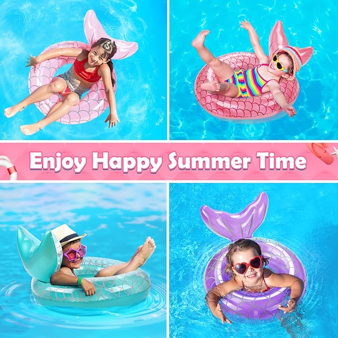 HeySplash Pool Floats Kids, Inflatable Swimming Ring Mermaid Tail Shaped Swim Tube Floaties, Summer Water Fun Beach Party Swimming Pool Toys for Kids Children Water Activities, Rose Gold