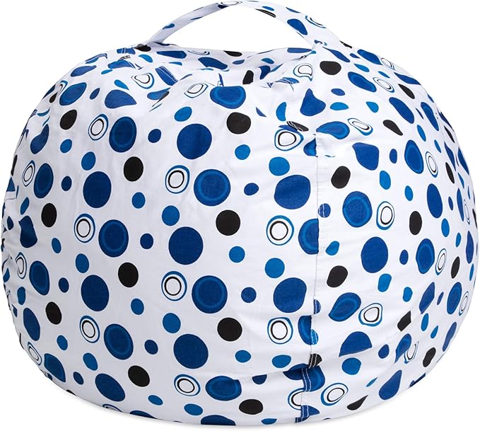 Posh Stuffable Kids Stuffed Animal Storage Bean Bag Chair Cover - Childrens Toy Organizer, Medium 27" - Canvas Bubbles Blue and White