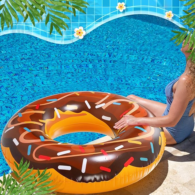 2 Pack 47.24 Inches Jumbo Donut Pool Floats for Adults Lovely Donut Inflatable Tube Swim Rings Floaties for Pool, Large Donut Inflatable for Party Decorations Supplies