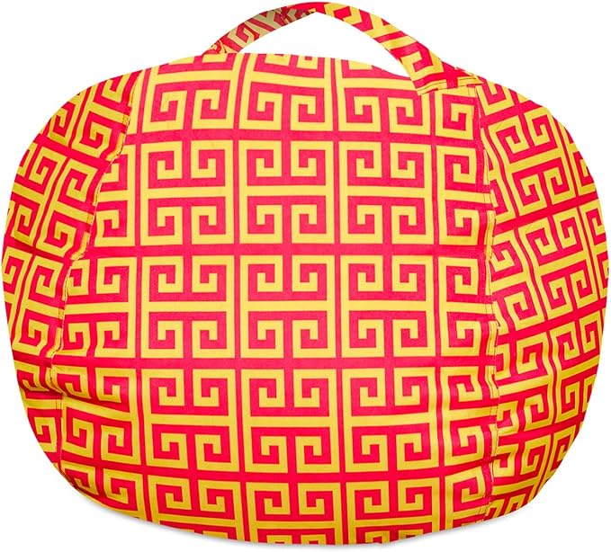 Posh Stuffable Kids Stuffed Animal Storage Bean Bag Chair Cover - Childrens Toy Organizer, Medium 27" - Pattern Scrolls Red and Yellow