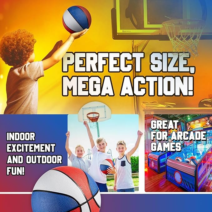Rubber Mini Basketball - 7 Inch, Size 3 - Mini Hoop Outdoor Kids Basketball Set for Small Hoops Indoor & Outdoor Pool Parties - Kid Birthday Gifts, Arcade Games, Red White & Blue (1-Pack)