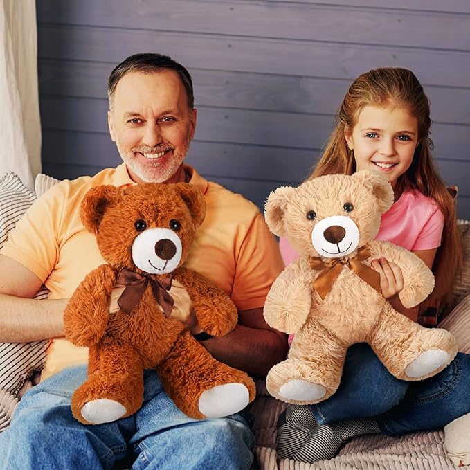 HyDren 36 Pcs 14 Inches Stuffed Bears Animals Plush Toys Bulk Soft Cute Small Shaggy Bear for Baby Shower Birthday Gifts Wedding Party Favor Decoration(Light Brown, Dark Brown, White)