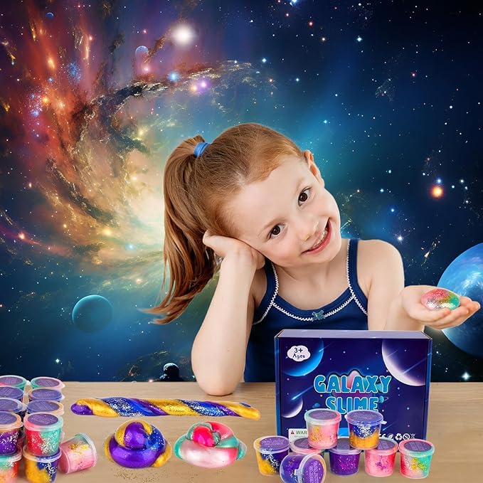 Slime Party Favors for Kids,46 Pack Galaxy Slime Kit, Non Sticky,Wet,Soft Sludge Toy Mini Slime Bulk for Boys Girl, Stress Relief,Goodie Bags,Easter Stocking Stuffers