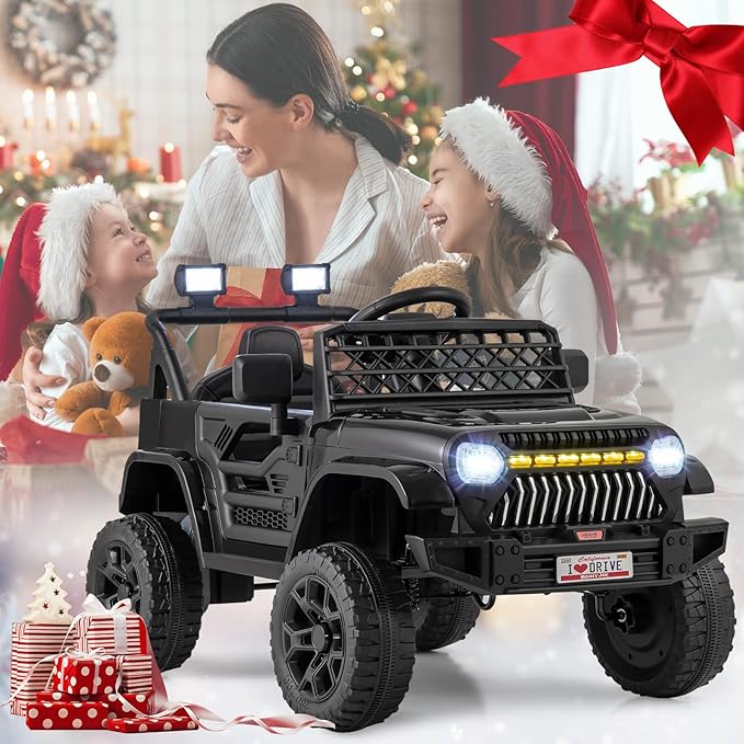 Costzon Kids Ride On Truck, 12V Battery Powered Electric Vehicles w/Remote Control, Spring Suspensions, 3 Speeds, Music, Lights, Wireless Connection, Ride on Car for Boys & Girls 3+ (Black)