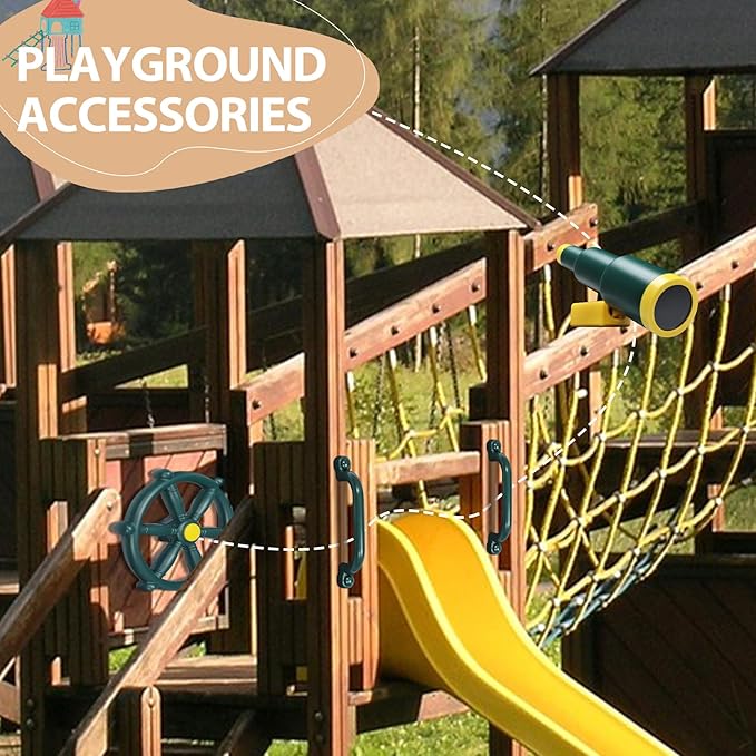 RedSwing Playground Accessories for Kids, Play Set Attachments with Pirate Ship Wheel, Telescope and Safety Handles for Outdoor Backyard, Swing Set Replacement for Treehouse, Easy to Set Up