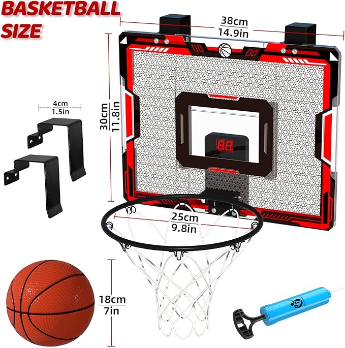 Indoor Basketball Hoop-Over The Door-Mini Basketball Hoop for Kids,Teens and Adults with Scoreboard & 3 Balls,Basketball Toys for 3 4 5 6 7 8 9 10 11 12 Year Old Boys