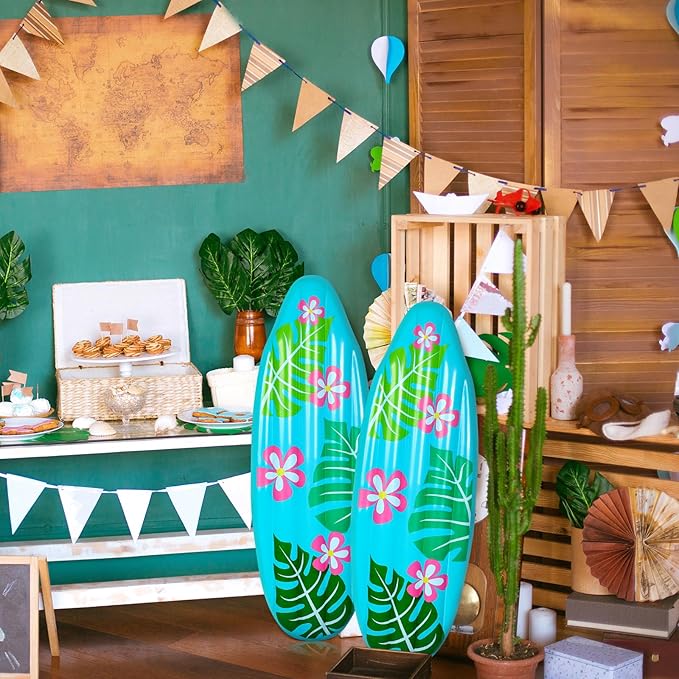 60 Inch Luau Inflatable Surfboard for Beach Inflatable Surf Board Luau Decoration Tropical Inflatable Pool Surfboard Float for Surf Hawaiian Theme Summer Sea Party