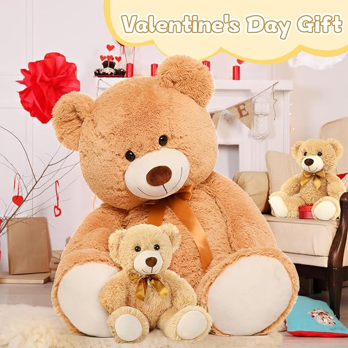 MorisMos 39" Giant Teddy Bears with Babies, Large Mom and 2 Baby Bears for Baby Shower, Big Stuffed Plush for Kids, Brown
