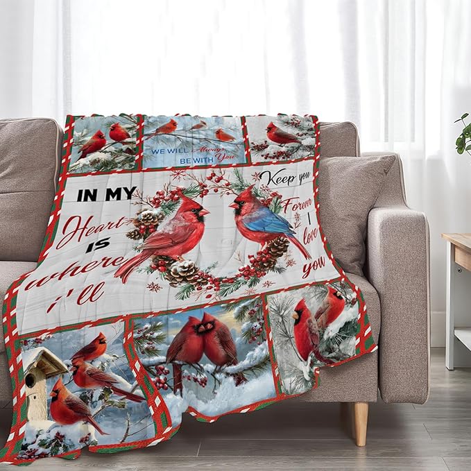 Cardinal Blanket Red Bird Throw Blankets for Girls Boys Kids Cardinal Lover Soft Cozy Fleece Plush for Couch Sofa Bed 50"x40"