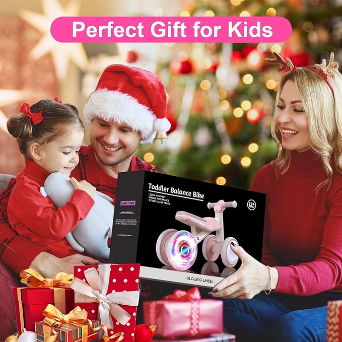 Baby Balance Bike for 1 Year Old Boys and Girls – Toddler First Bike with Colorful Lighting, 4 Wheels Safe Indoor Ride On Toy for 12-24 Months, First Birthday Gift