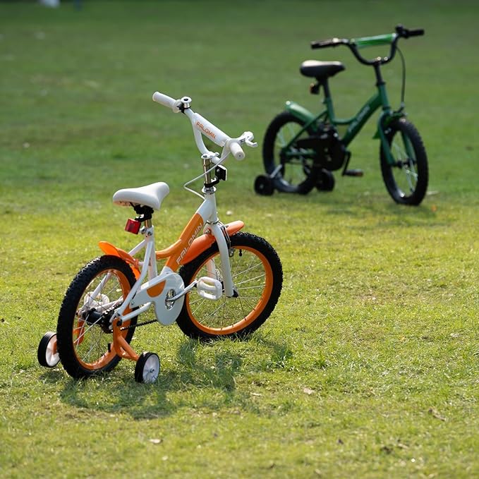 14/16/18 Inch Children’s Bike for Toddlers Kids Ages 3-9, Safe Non-Slip Tires, Removable Training Wheels, Coaster Brake, Easy Assembly, Perfect for Boys and Girls, Orange